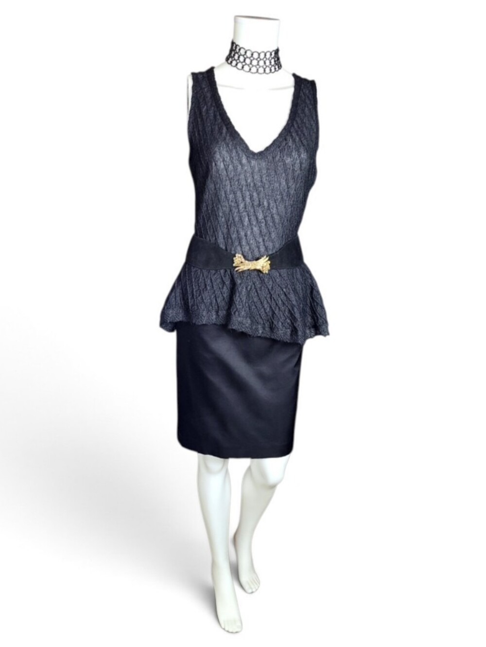 Nina Ricci Vintage Dk Gray Open-Knit Alpaca Sleeveless Top
